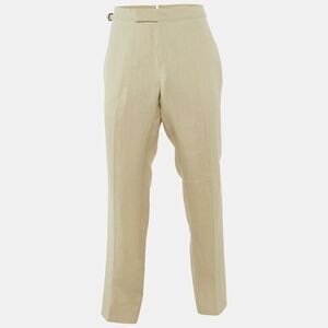 Tom Ford Cream Linen Buckle Detail Regular Trousers Xxxl